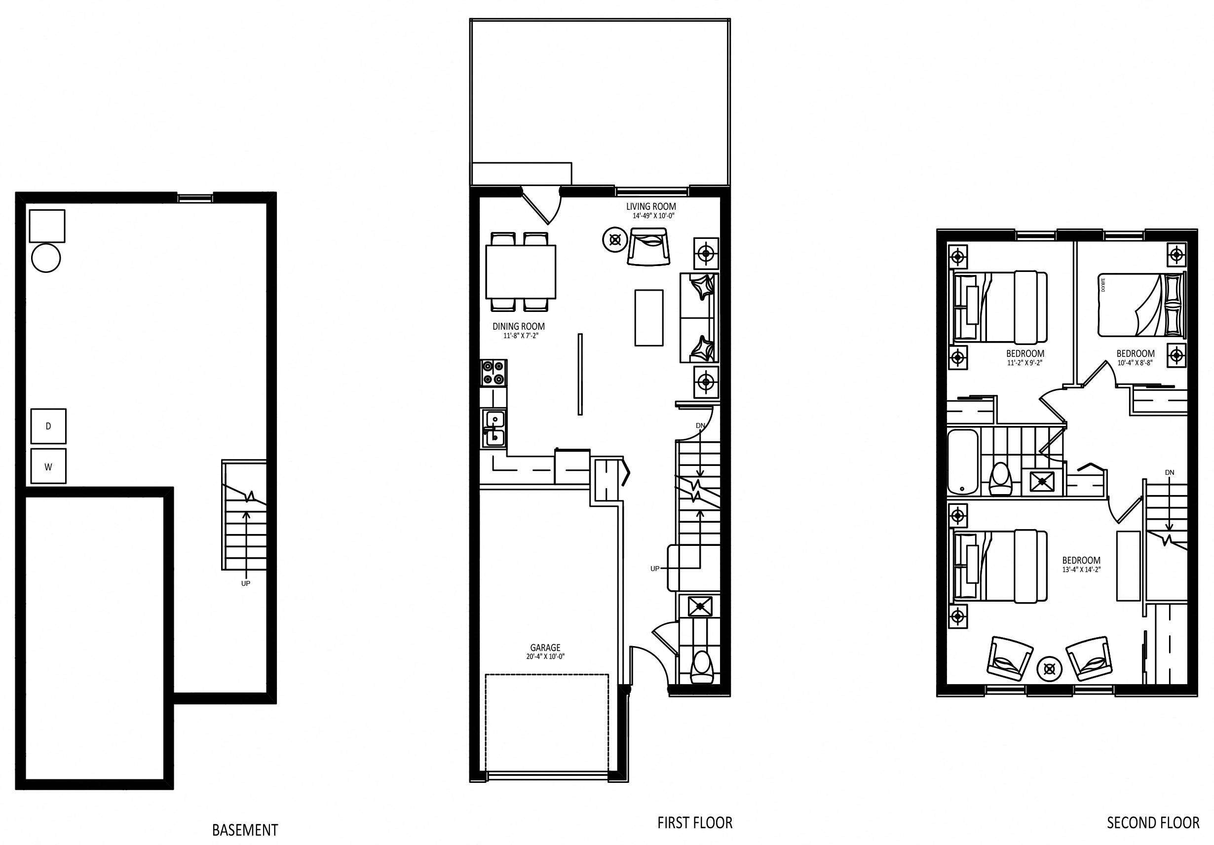 Floor plan for 3 beds, 1.5 baths, 1343 sqft