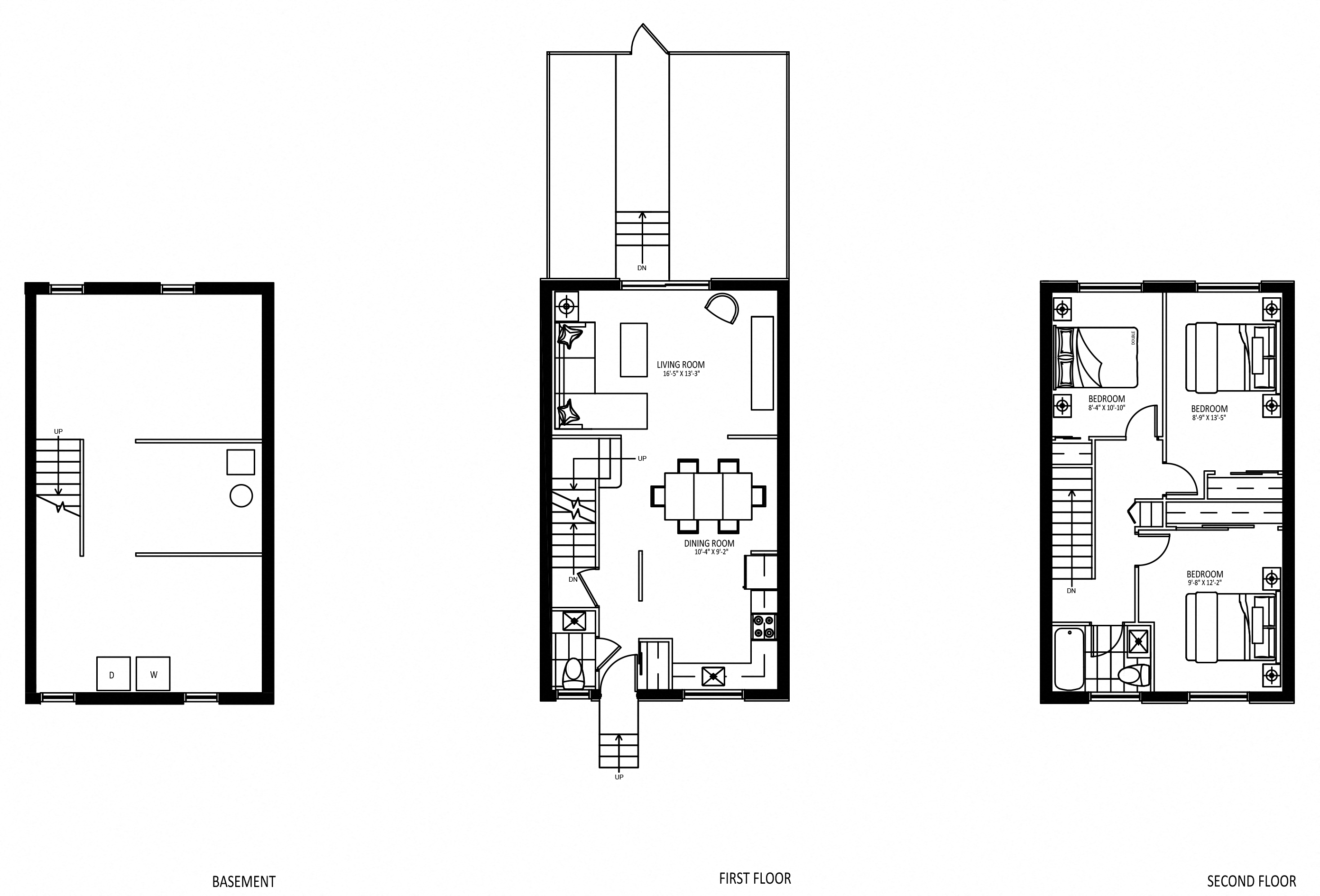 Floor plan for 3 beds, 1.5 baths, 1052 sqft