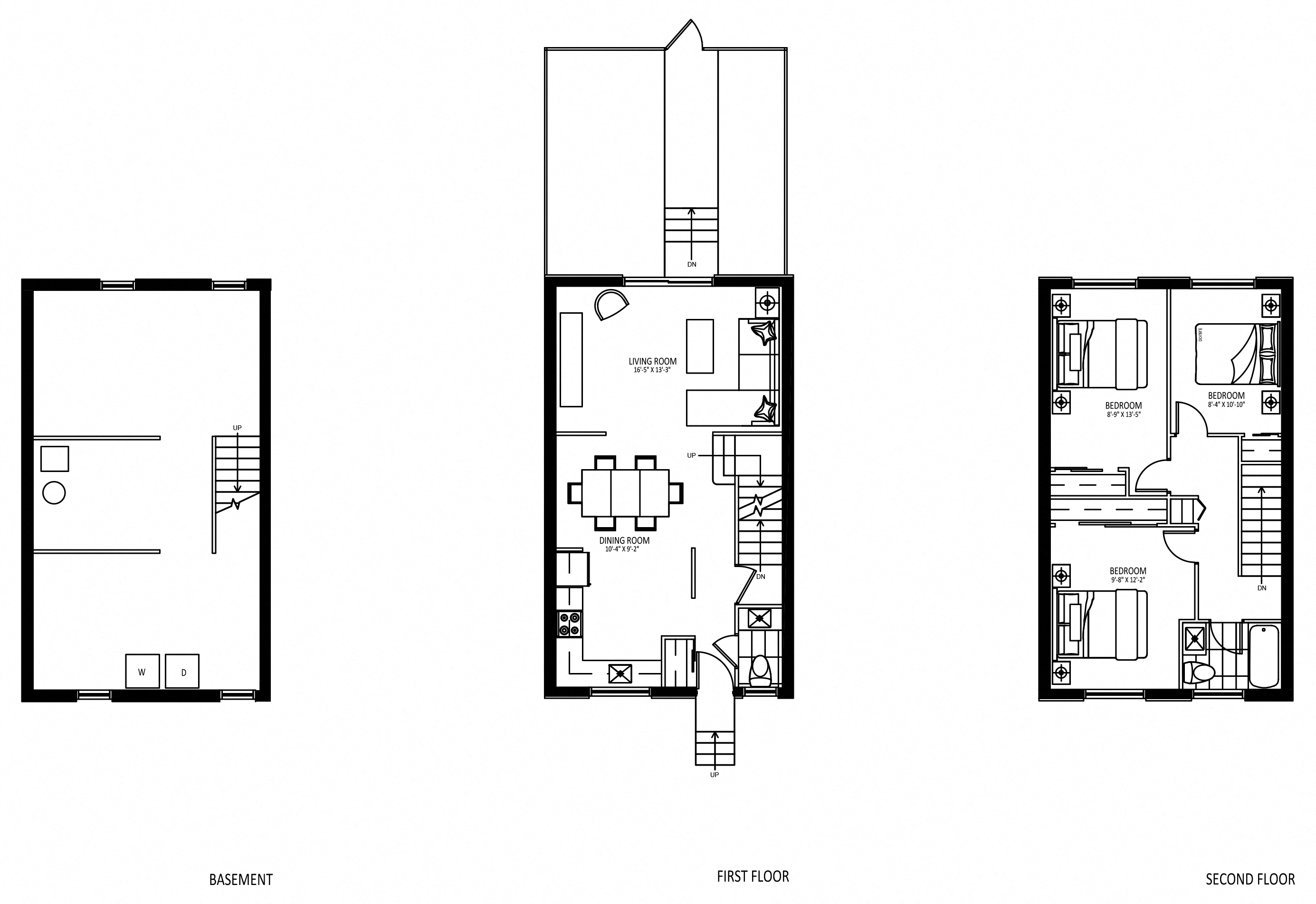 Floor plan for 3 beds, 1.5 baths, 1052 sqft