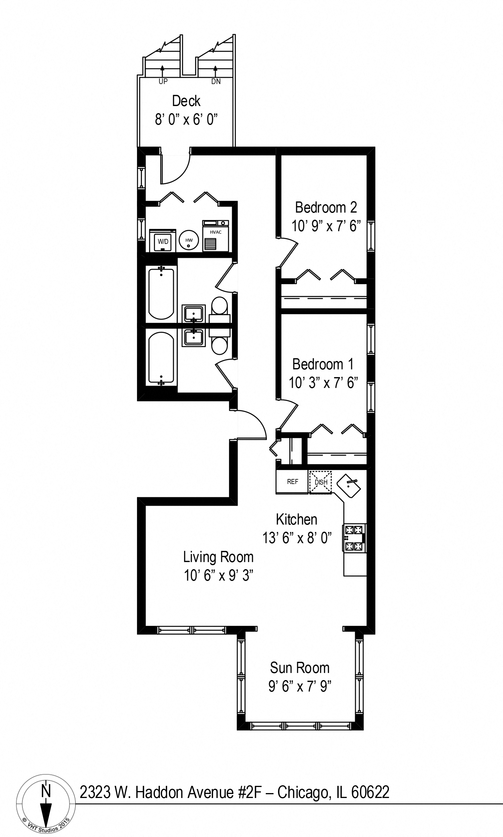 Floor plan for 2 beds, 2 baths, 820 sqft