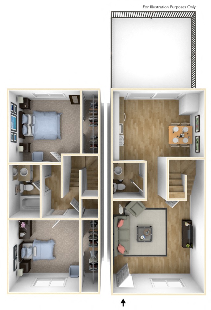 Floor plan for 2 beds, 1.5 baths, 850 sqft