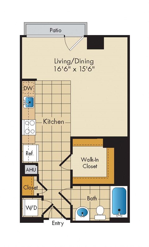 Floor plan for studio, 1 bath, 504 sqft
