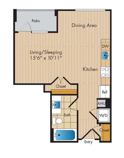 Floor plan for studio, 1 bath, 508 sqft