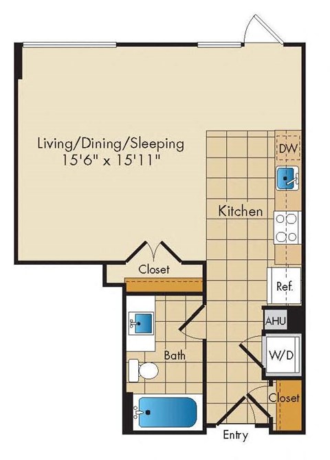 Floor plan for studio, 1 bath, 559 sqft