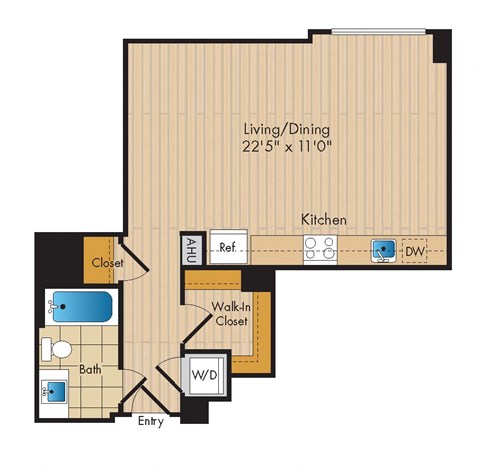 Floor plan for studio, 1 bath, 564 sqft