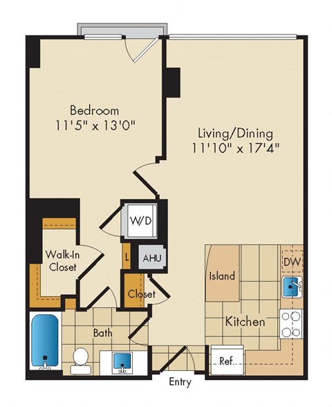 Floor plan for 1 bed, 1 bath, 712 sqft