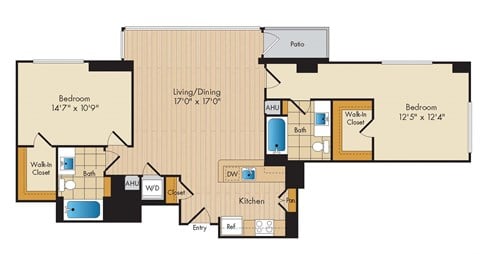 Floor plan for 2 beds, 2 baths, 1178 sqft