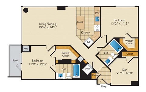 Floor plan for 2 beds, 2 baths, 1200 sqft