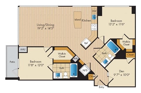 Floor plan for 2 beds, 2 baths, 1203 sqft