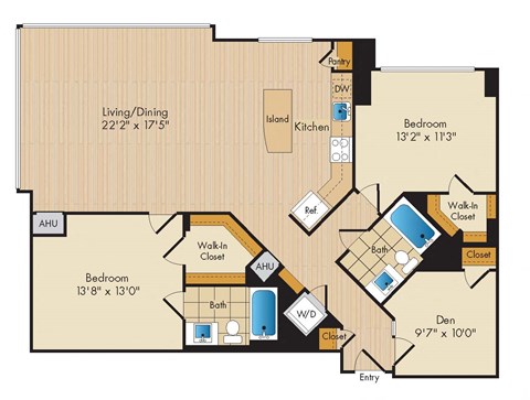 Floor plan for 2 beds, 2 baths, 1394 sqft