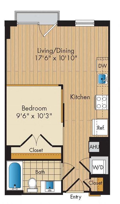 Floor plan for studio, 1 bath, 535 sqft