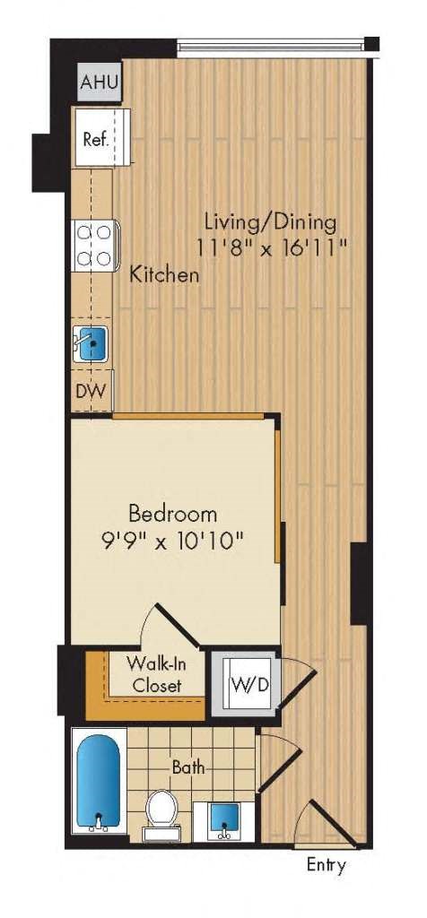 Floor plan for studio, 1 bath, 572 sqft