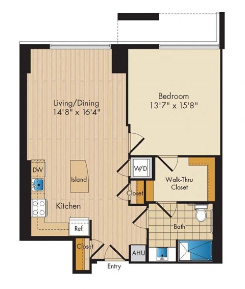 Floor plan for 1 bed, 1 bath, 930 sqft