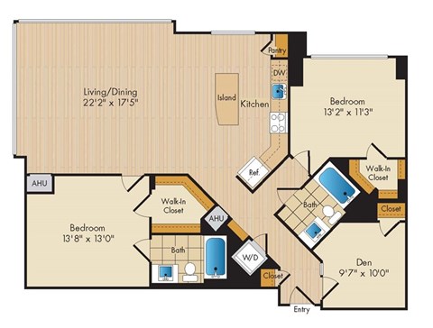 Floor plan for 2 beds, 2 baths, 1394 sqft