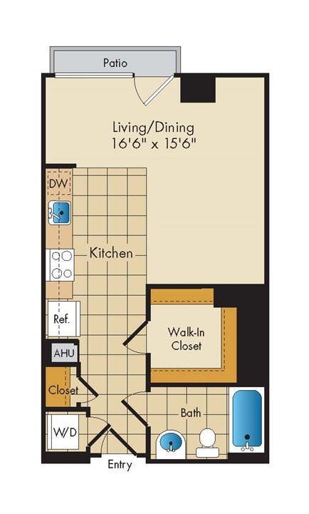 Floor plan for studio, 1 bath, 504 sqft