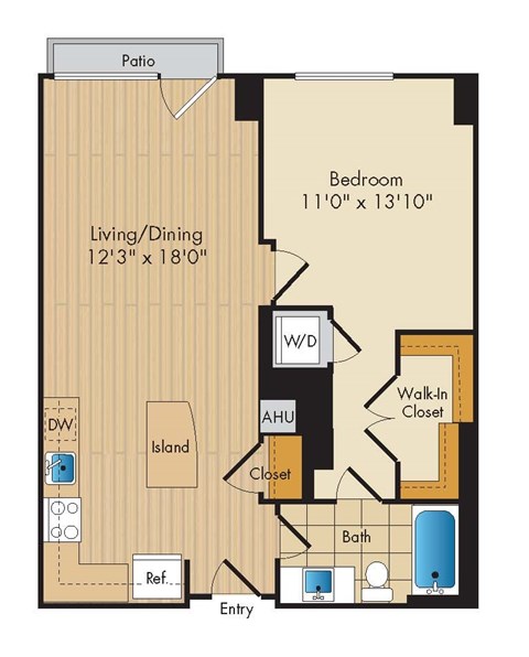 Floor plan for 1 bed, 1 bath, 706 sqft