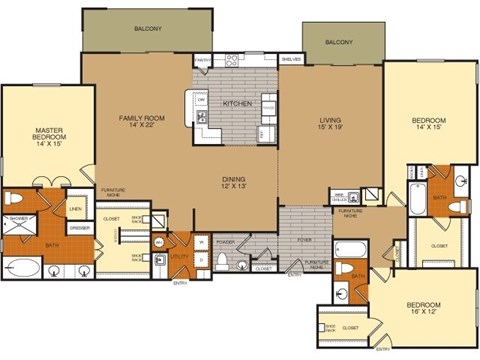 Floor plan for 3 beds, 3.5 baths, 2575 sqft