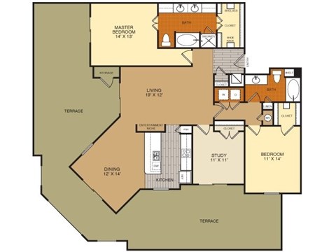 Floor plan for 3 beds, 2 baths, 1566 sqft
