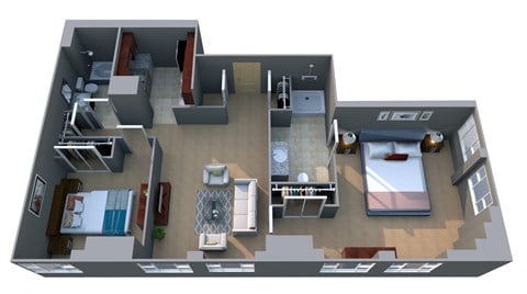 Floor plan for 2 beds, 2 baths, 1349 sqft