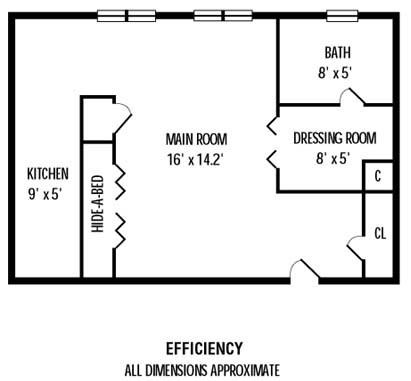 Floor plan for studio, 1 bath, 550 sqft