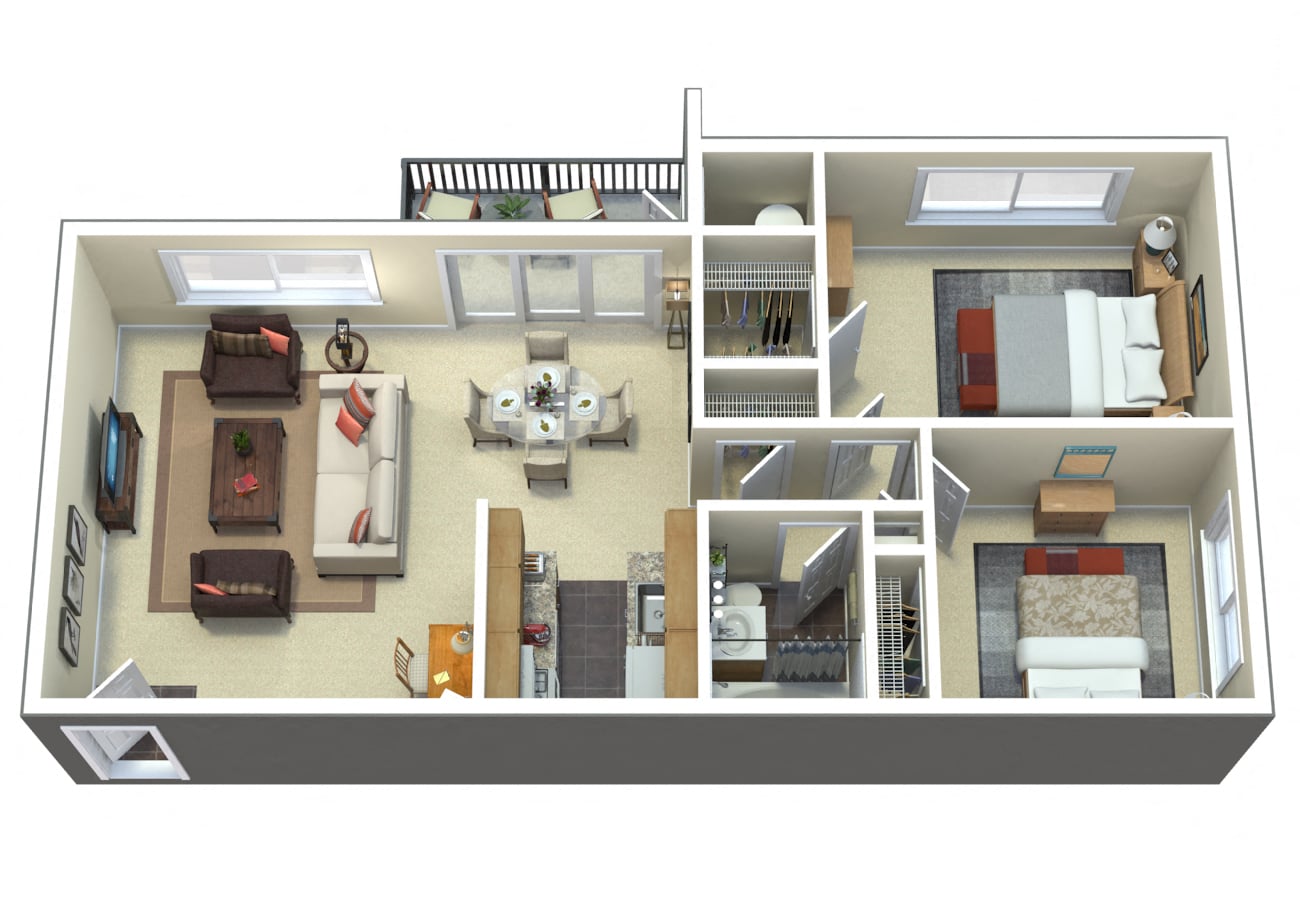 Floor plan for 2 beds, 1 bath, 850 sqft