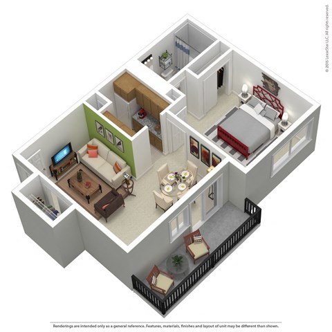 Floor plan for 1 bed, 1 bath, 508 sqft