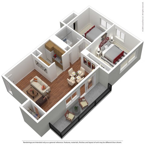 Floor plan for 2 beds, 1 bath, 665 sqft