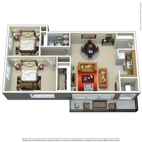 Floor plan for 2 beds, 1 bath, 720 sqft