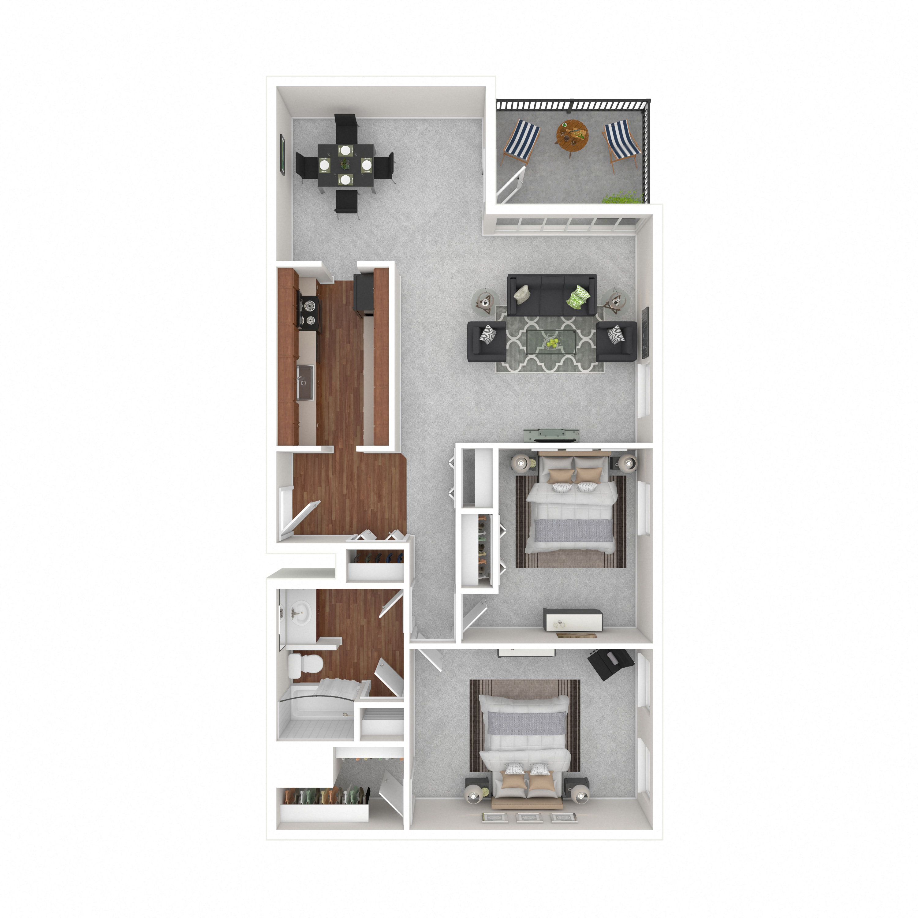 Floor plan for 2 beds, 1 bath, 1025 sqft