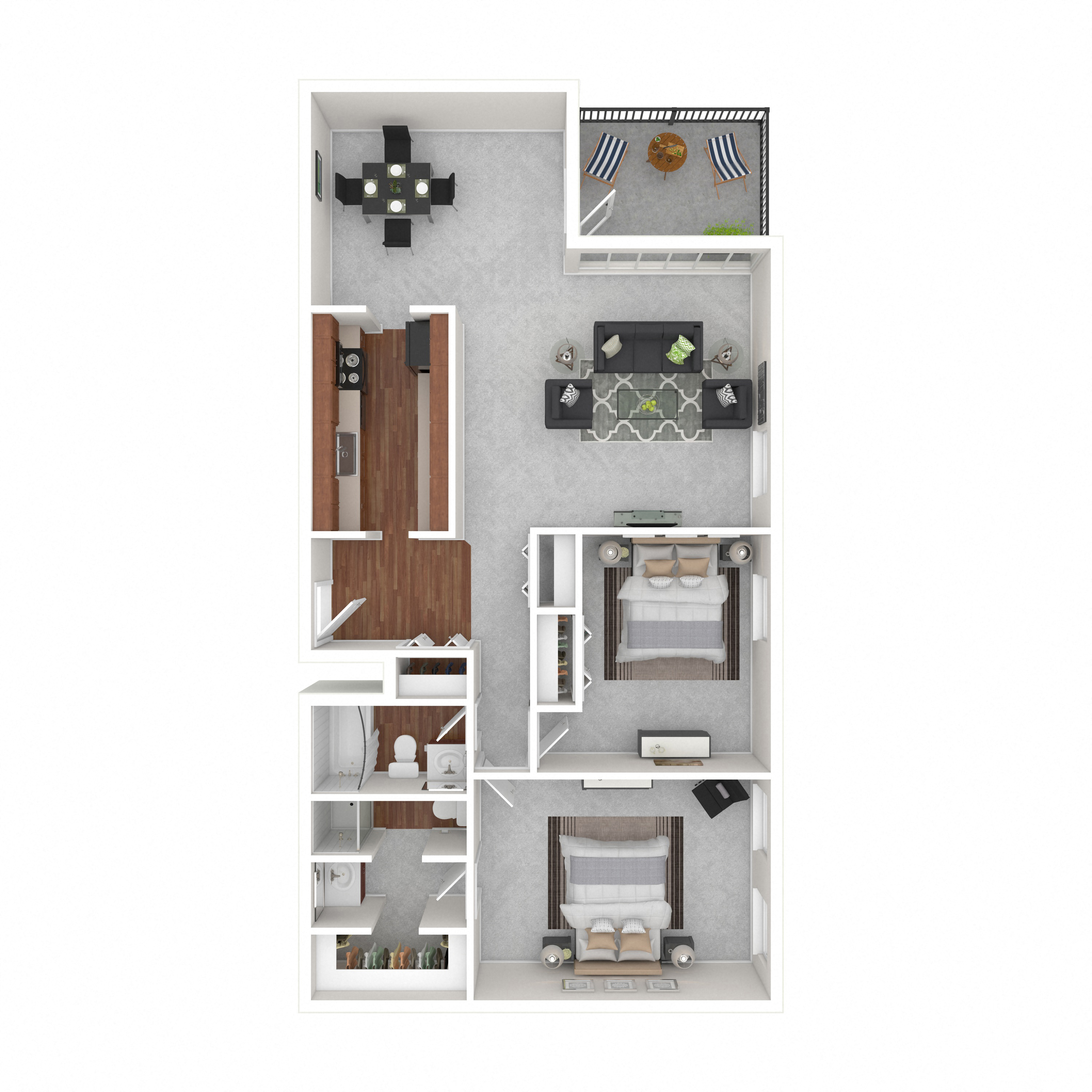 Floor plan for 2 beds, 2 baths, 1025 sqft