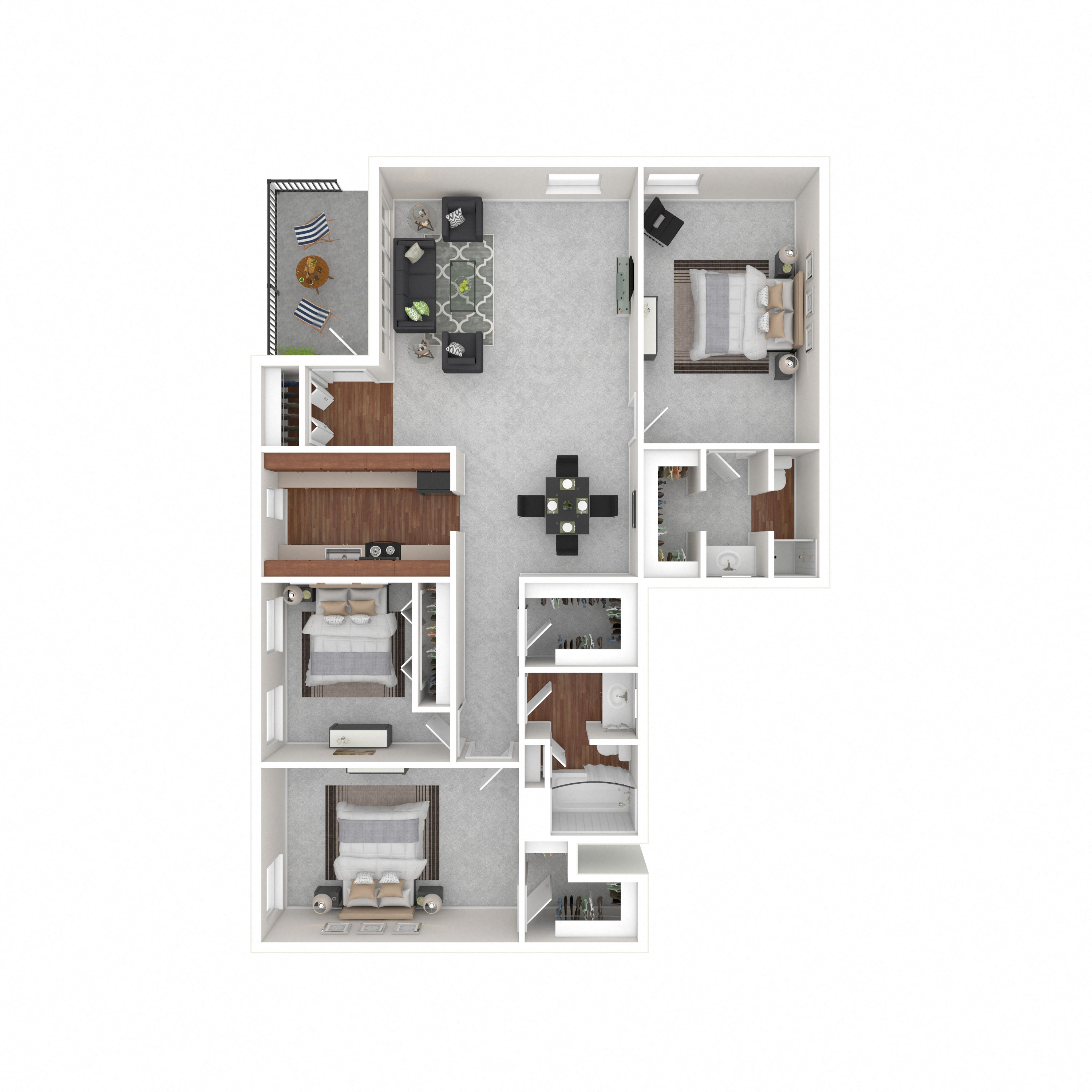 Floor plan for 3 beds, 2 baths, 1435 sqft