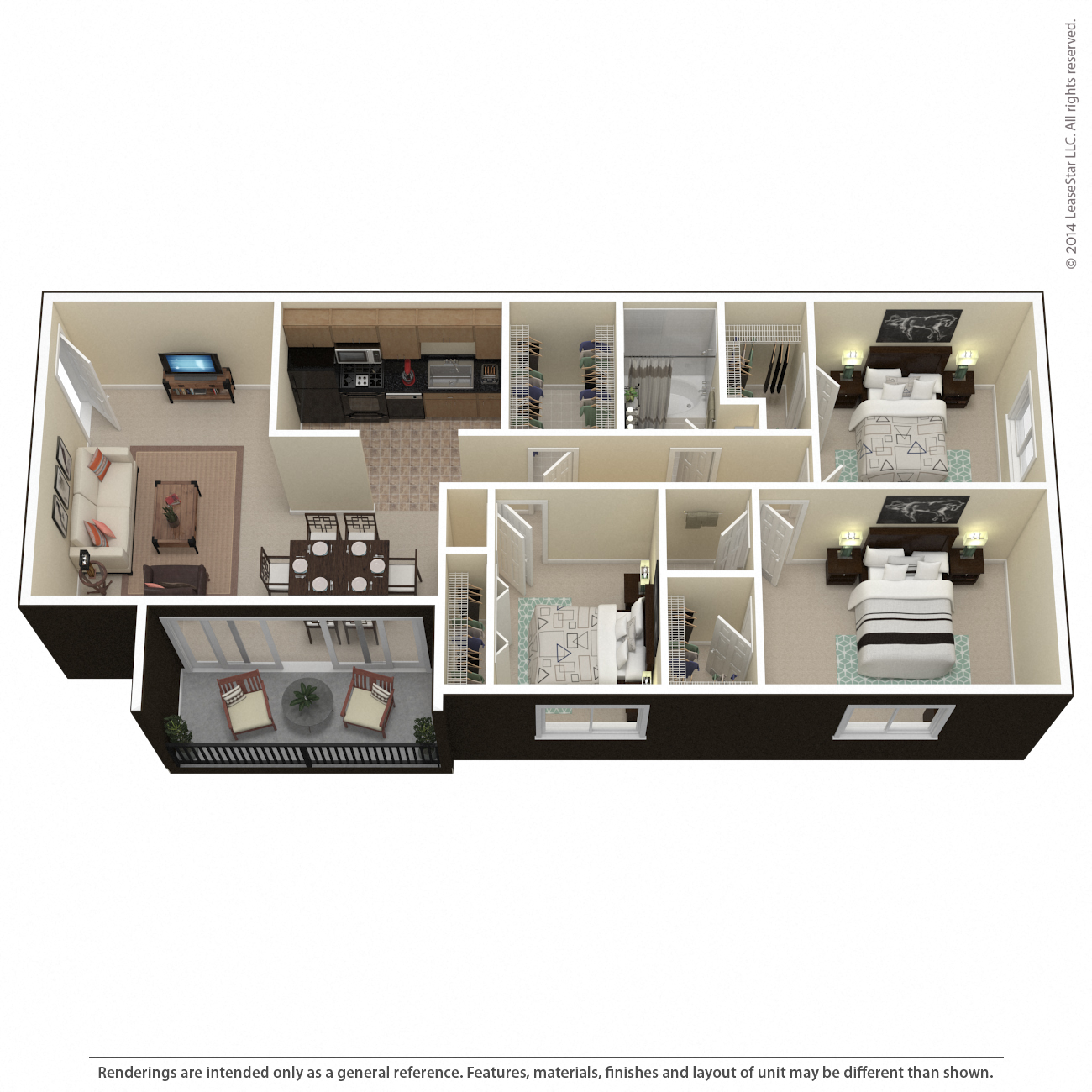 Floor plan for 3 beds, 1.5 baths, 996 sqft