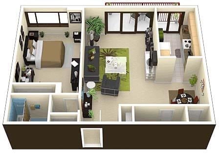 Floor plan for 1 bed, 1 bath, 820 sqft