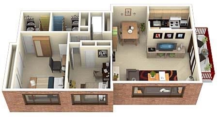 Floor plan for 2 beds, 2 baths, 1158 sqft