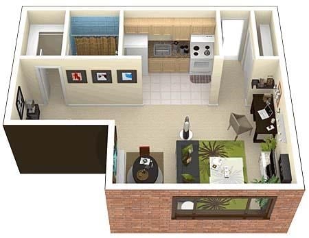 Floor plan for studio, 1 bath, 521 sqft
