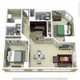 Floor plan for 2 beds, 2 baths, 1075 sqft
