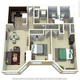 Floor plan for 2 beds, 2 baths, 1140 sqft
