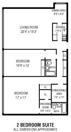 Floor plan for 2 beds, 2 baths, 1450 sqft