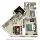 Floor plan for 1 bed, 1 bath, 780 sqft
