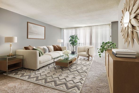 Silver Spring apartment for rent - a living room with a white couch and a rug