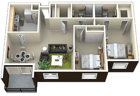 Floor plan for 2 beds, 2 baths, 1150 sqft