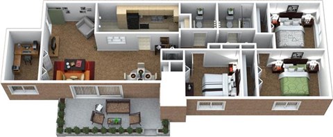 Floor plan for 3 beds, 1.5 baths, 1006 sqft