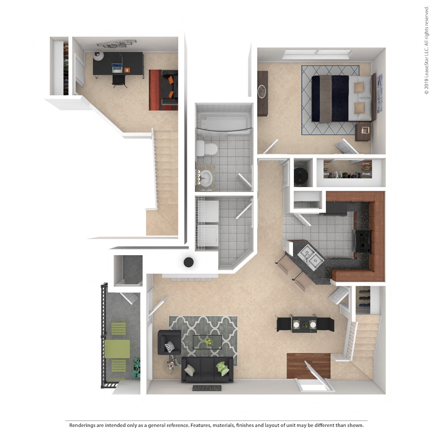 Floor plan for 1 bed, 1 bath, 900 sqft