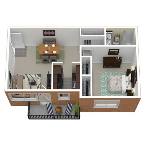 Floor plan for 1 bed, 1 bath, 690 sqft