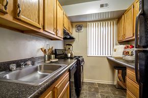 Hyattsville apartment for rent - a kitchen with a sink and a stove and a window