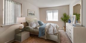 Bladensburg apartment for rent - a bedroom with a bed and a dresser and a window
