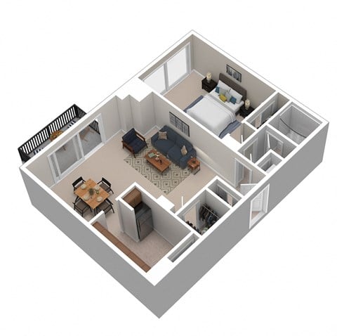 Floor plan for 1 bed, 1 bath, 770 sqft