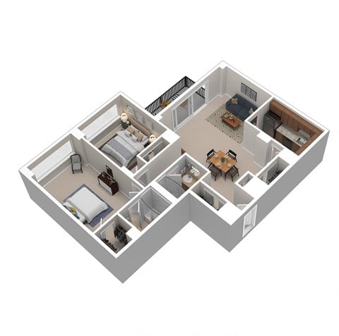 Floor plan for 2 beds, 2 baths, 1080 sqft