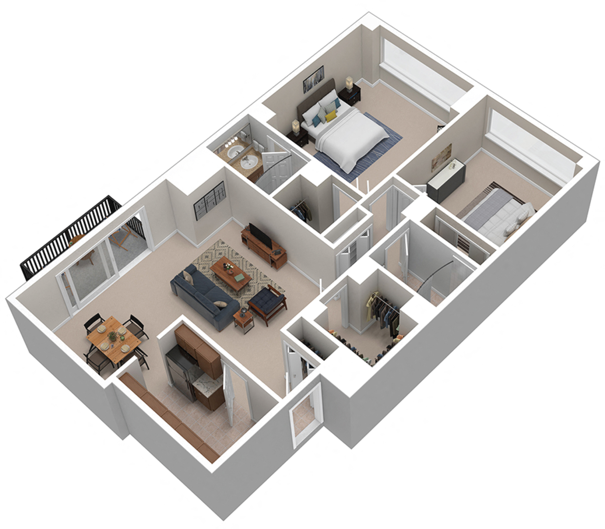 Floor plan for 2 beds, 2 baths, 1080 sqft