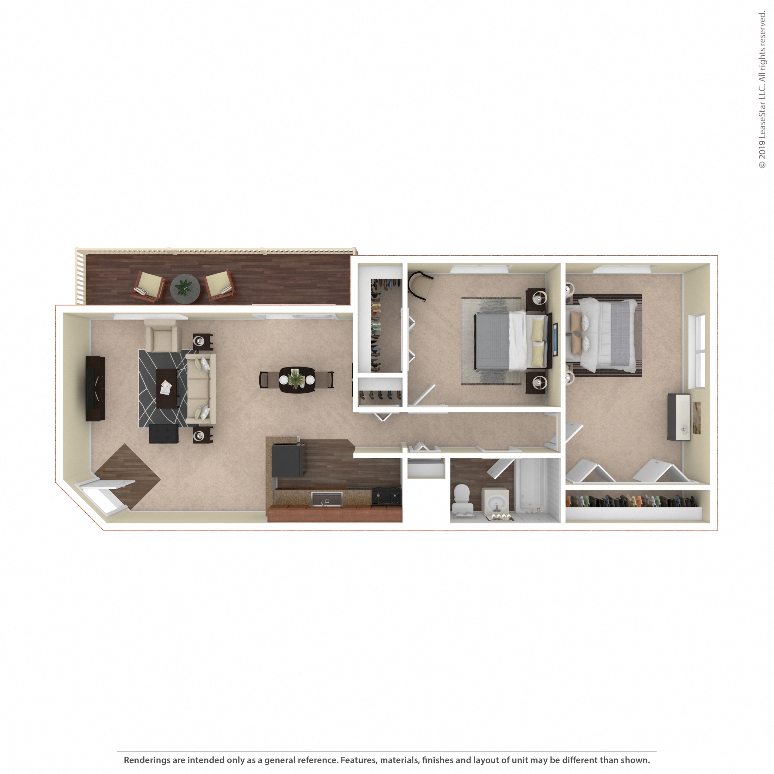 Floor plan for 2 beds, 1 bath, 900 sqft